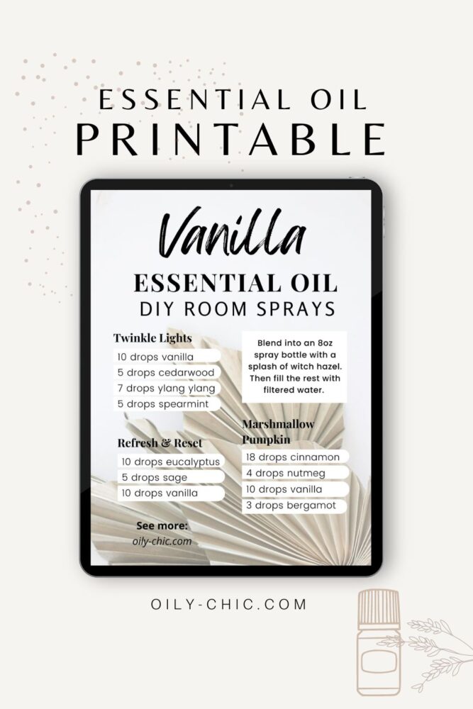 Vanilla essential oil room spray recipes printable chart.