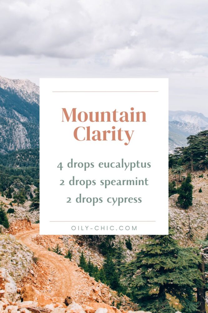 Taos Mountains with a essential oil blend written on top
