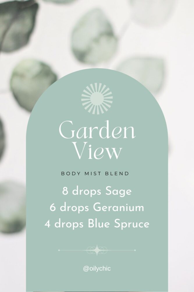 Picture a zen garden where fresh sage and geranium intertwine under a calming blue spruce canopy. Spritz it on for an instant garden escape from stress.